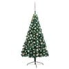 vidaXL Medio &aacute;rbol de Navidad con luces y bolas verde 150 cm