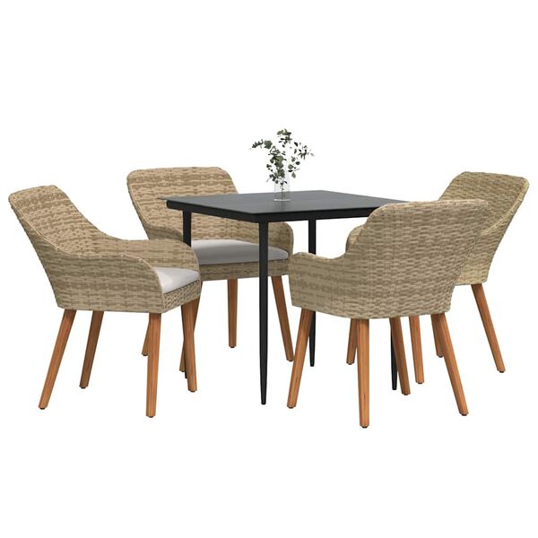 vidaXL Conjunto de Comedor de Jard&iacute;n 5 pcs Beige rat&aacute;n sint&eacute;tico