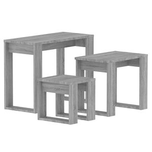 vidaXL Mesas apilables 3 pzas madera contrachapada color gris Sonoma