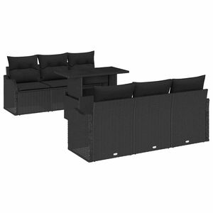 vidaXL Conjunto de sof&aacute; de jard&iacute;n 7 pcs Negro Rattan de Poli&eacute;ster