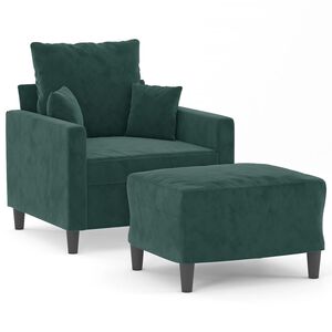 vidaXL Sill&oacute;n con taburete terciopelo verde oscuro 60 cm