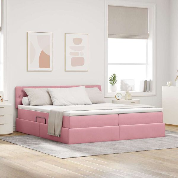 vidaXL Cama con almacenamiento con colch&oacute;n Rosa 100 x 200 cm