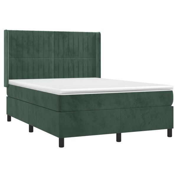 vidaXL Cama box spring con colch&oacute;n terciopelo verde oscuro 140x190 cm