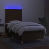 vidaXL Cama box spring colch&oacute;n y luces LED tela marr&oacute;n oscuro 90x200cm