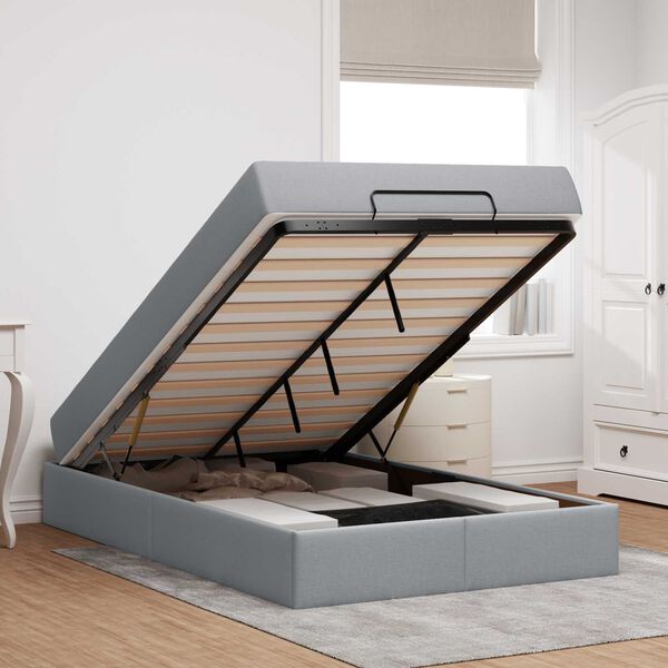 vidaXL Estructura de cama con colch&oacute;n 2 pcs Gris claro tela