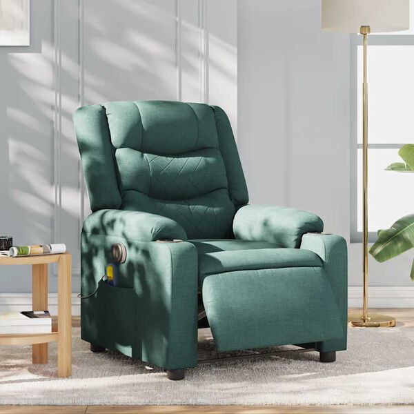 vidaXL Sill&oacute;n reclinable de masaje el&eacute;ctrico tela verde oscuro