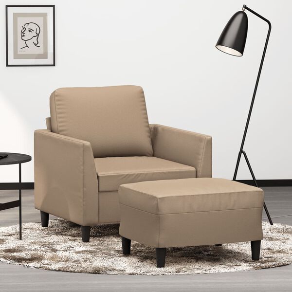 vidaXL Sill&oacute;n con taburete cuero sint&eacute;tico color capuchino 60 cm