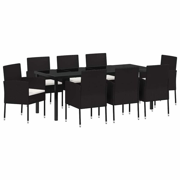 vidaXL Conjunto de Comedor de Jard&iacute;n 9 pcs Negro rat&aacute;n sint&eacute;tico