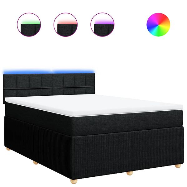 vidaXL Cama box spring con colch&oacute;n tela negro 140x200 cm