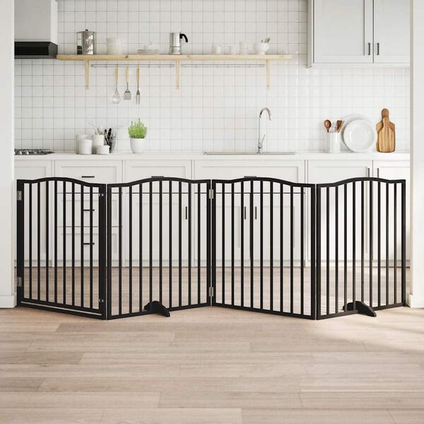vidaXL Puerta para perros plegable 4 paneles madera &aacute;lamo negra 320 cm