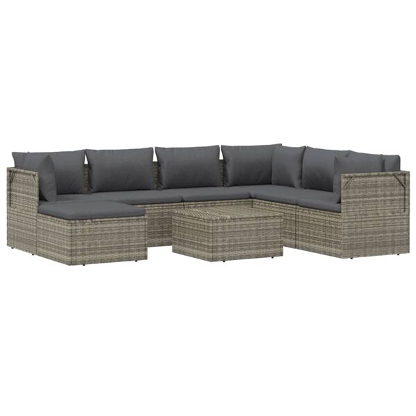 vidaXL Set de muebles de jard&iacute;n 8 pzas y cojines rat&aacute;n sint&eacute;tico gris