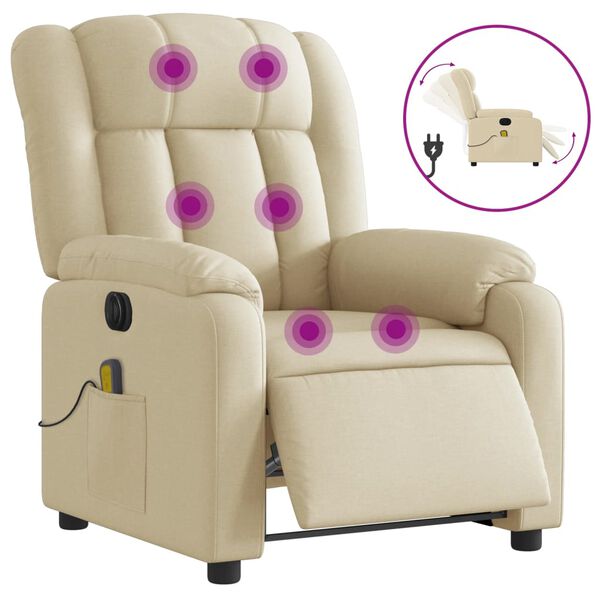 vidaXL Sill&oacute;n reclinable de masaje el&eacute;ctrico tela color crema