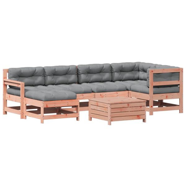 vidaXL Juego de muebles jard&iacute;n 7 pzas y cojines madera abeto Douglas