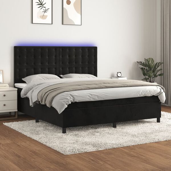 vidaXL Cama box spring colch&oacute;n y LED terciopelo negro 160x200 cm