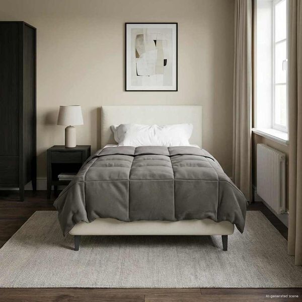 vidaXL Edred&oacute;n de Todo el A&ntilde;o Gris Claro 155 x 220 cm Microfibra