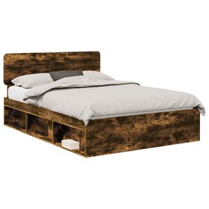 vidaXL Estructura de cama con cabecera Roble ahumado 140 x 190 cm