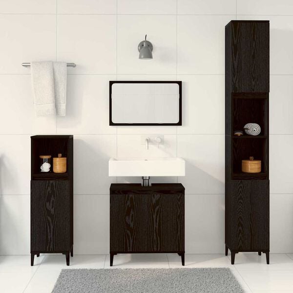 vidaXL Juego de muebles de ba&ntilde;o Montaje en la pared 3 pcs Roble Negro