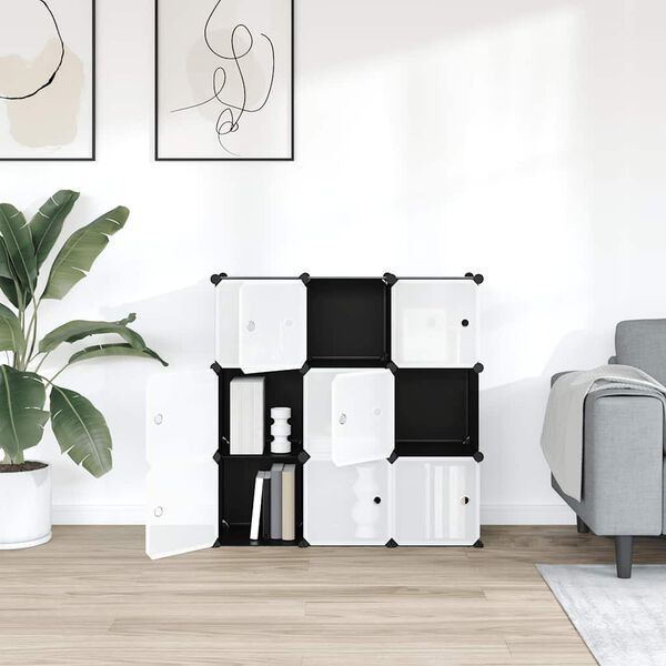 vidaXL Estanter&iacute;a de cubos con 9 compartimentos y puertas PP negro