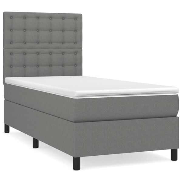 vidaXL Cama box spring con colch&oacute;n tela gris oscuro 90x190 cm