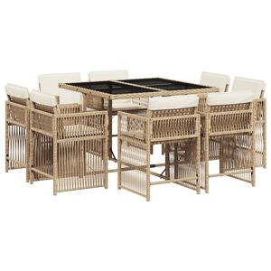 vidaXL Set comedor de jard&iacute;n 9 pzas con cojines rat&aacute;n sint&eacute;tico beige