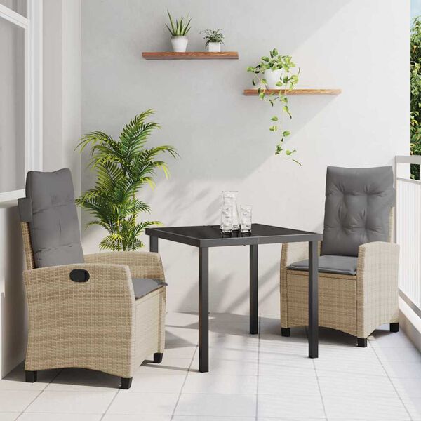 vidaXL Conjunto de Comedor de Jard&iacute;n 3 pcs Beige rat&aacute;n sint&eacute;tico