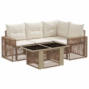 vidaXL Conjunto de sof&aacute;s de jard&iacute;n 5 uds. Beige y blanco crema