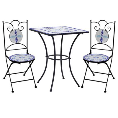 vidaXL Mesa y sillas de bistró 3 piezas mosaico cerámica azul y blanco