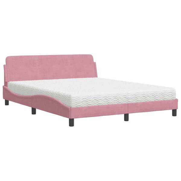 vidaXL Cama con colch&oacute;n Dover terciopelo rosa 160x200 cm