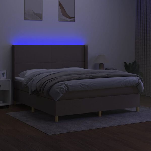 vidaXL Cama box spring colch&oacute;n y luces LED tela gris taupe 160x200 cm