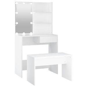 vidaXL Juego de tocador con LED madera contrachapada blanco