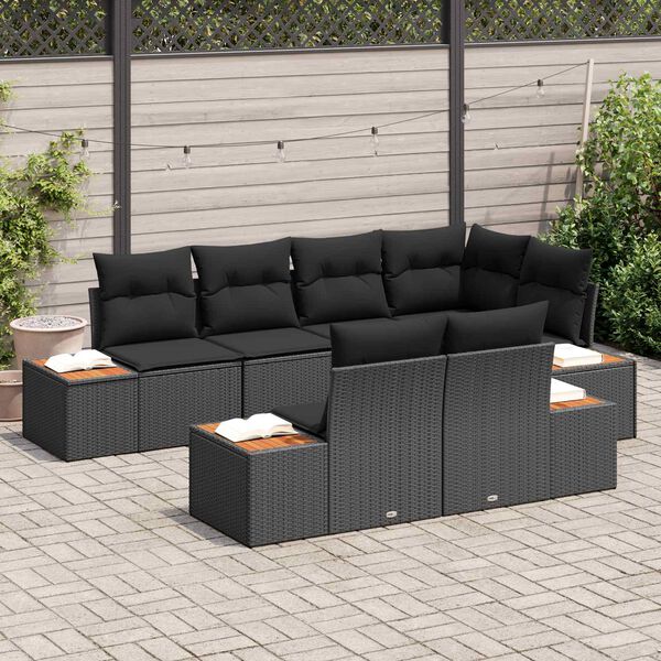 vidaXL Conjunto de sof&aacute;s de jard&iacute;n 7 pcs Negro Rat&aacute;n sint&eacute;tico