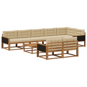 vidaXL Conjunto de sof&aacute;s de exterior con coj&iacute;n 9 pcs Natural y Beige