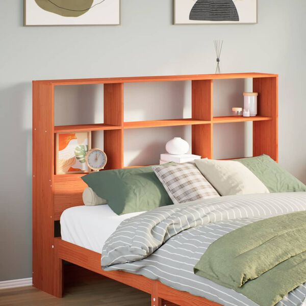 vidaXL Cabecero de cama almacenaje madera maciza pino marr&oacute;n 120 cm