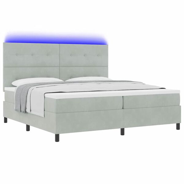 vidaXL Cama Box Spring LED con colch&oacute;n Gris Claro 200 x 200 cm tela