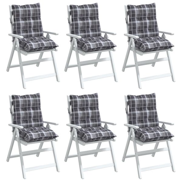 vidaXL Cojines para silla respaldo bajo 6 uds tela Oxford cuadros gris