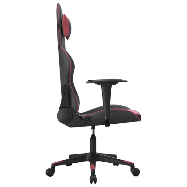 vidaXL Silla gaming de masaje cuero sint&eacute;tico negro y rojo vino tinto