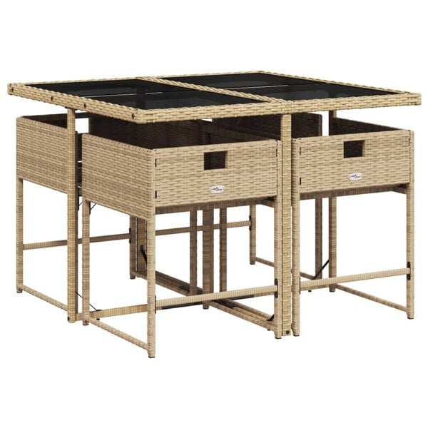 vidaXL Set comedor de jard&iacute;n 5 pzas con cojines rat&aacute;n sint&eacute;tico beige