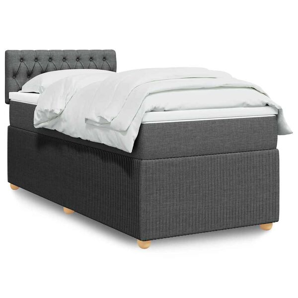 vidaXL Cama box spring con colch&oacute;n tela gris oscuro 100x200 cm