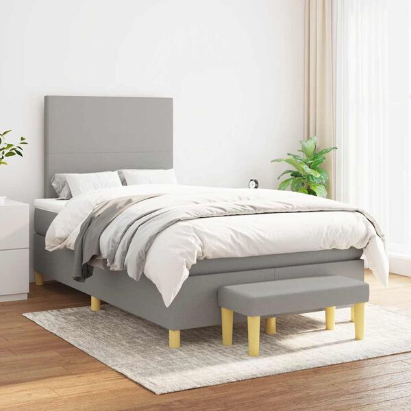 vidaXL Cama box spring con colch&oacute;n tela gris claro 120x190 cm