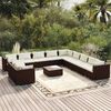 vidaXL Set muebles de jard&iacute;n y cojines 12 pzas rat&aacute;n sint&eacute;tico marr&oacute;n