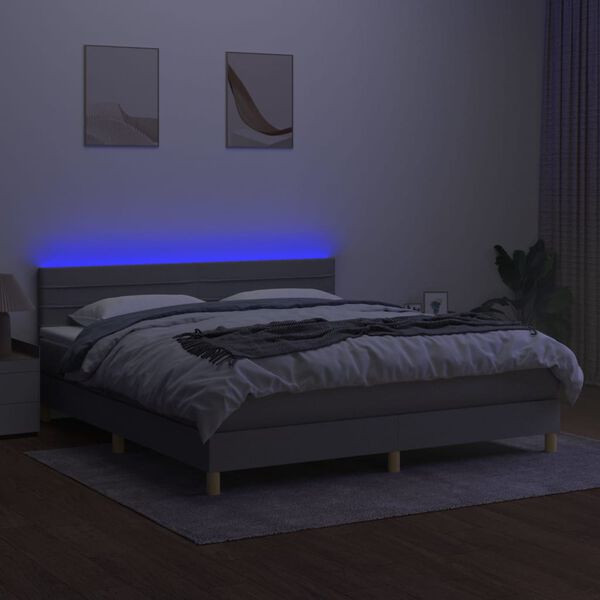 vidaXL Cama box spring con colch&oacute;n tela y LED gris claro 180x200 cm