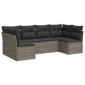 vidaXL Set de muebles de jard&iacute;n 6 pzas y cojines rat&aacute;n sint&eacute;tico gris