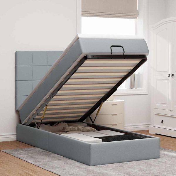 vidaXL Estructura cama otomana con colchón tela gris claro 100x200cm