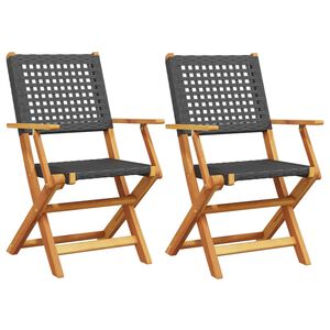 vidaXL Sillas plegables (2 unidades) de madera maciza de acacia negra y rat&aacute;n sint&eacute;tico