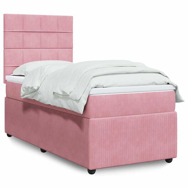 vidaXL Cama box spring con colch&oacute;n terciopelo rosa 90x190 cm