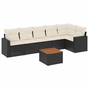 vidaXL Set de comedor de jard&iacute;n 7 pzas y cojines rat&aacute;n sint&eacute;tico negro