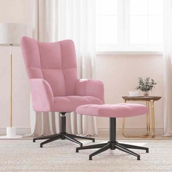 vidaXL Sillón de relax con taburete terciopelo rosa