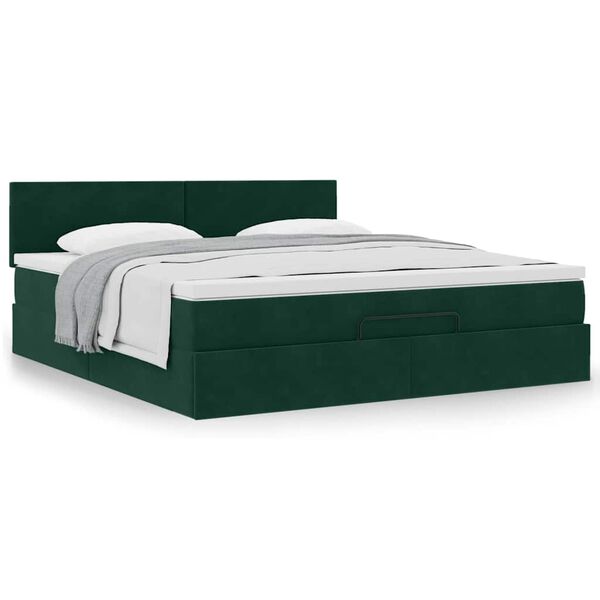 vidaXL Estructura de cama otomana con colch&oacute;n verde oscuro 180x200 cm