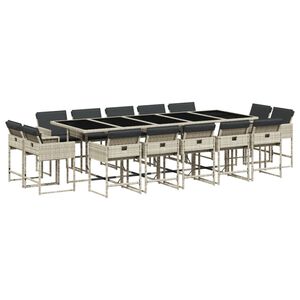 vidaXL Set comedor jard&iacute;n y cojines 15 pzas rat&aacute;n sint&eacute;tico gris claro