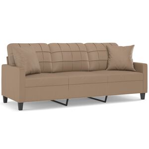 vidaXL Sof&aacute; de 3 plazas con cojines cuero sint&eacute;tico capuchino 180 cm